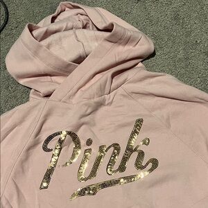 PINK Victoria's Secret Light Pink Hoodie with Rose Gold Logo